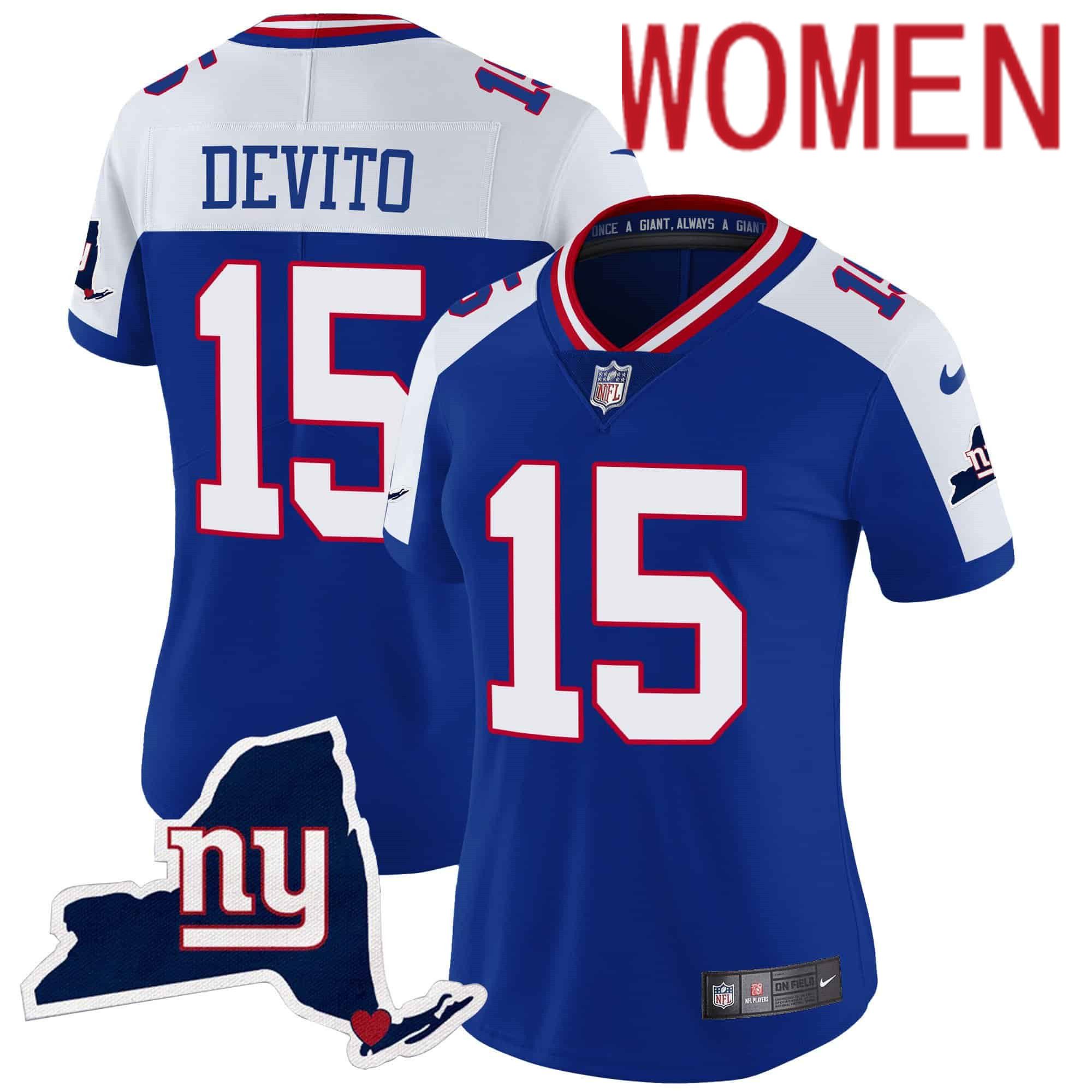 Women New York Giants #15 Devito Blue 2024 Nike Map Patch Limited NFL Jersey